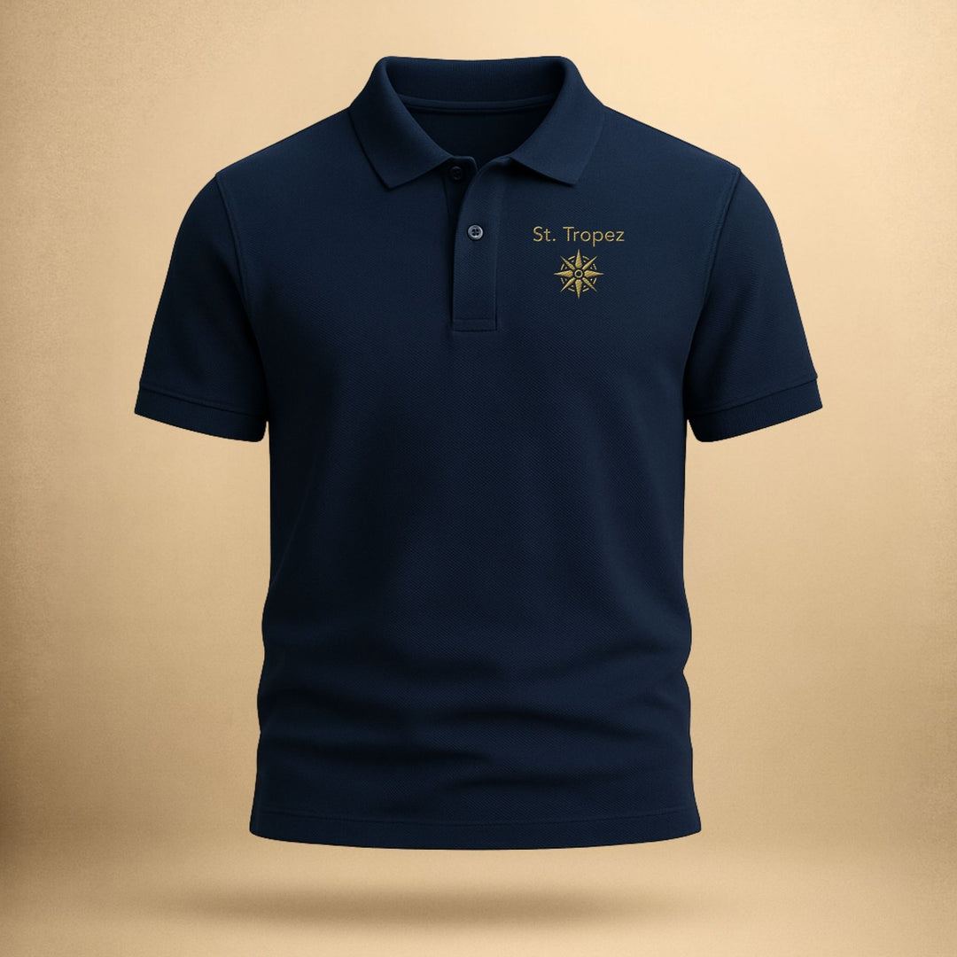 St. Tropez Compass – Organic Polo with golden embroidery