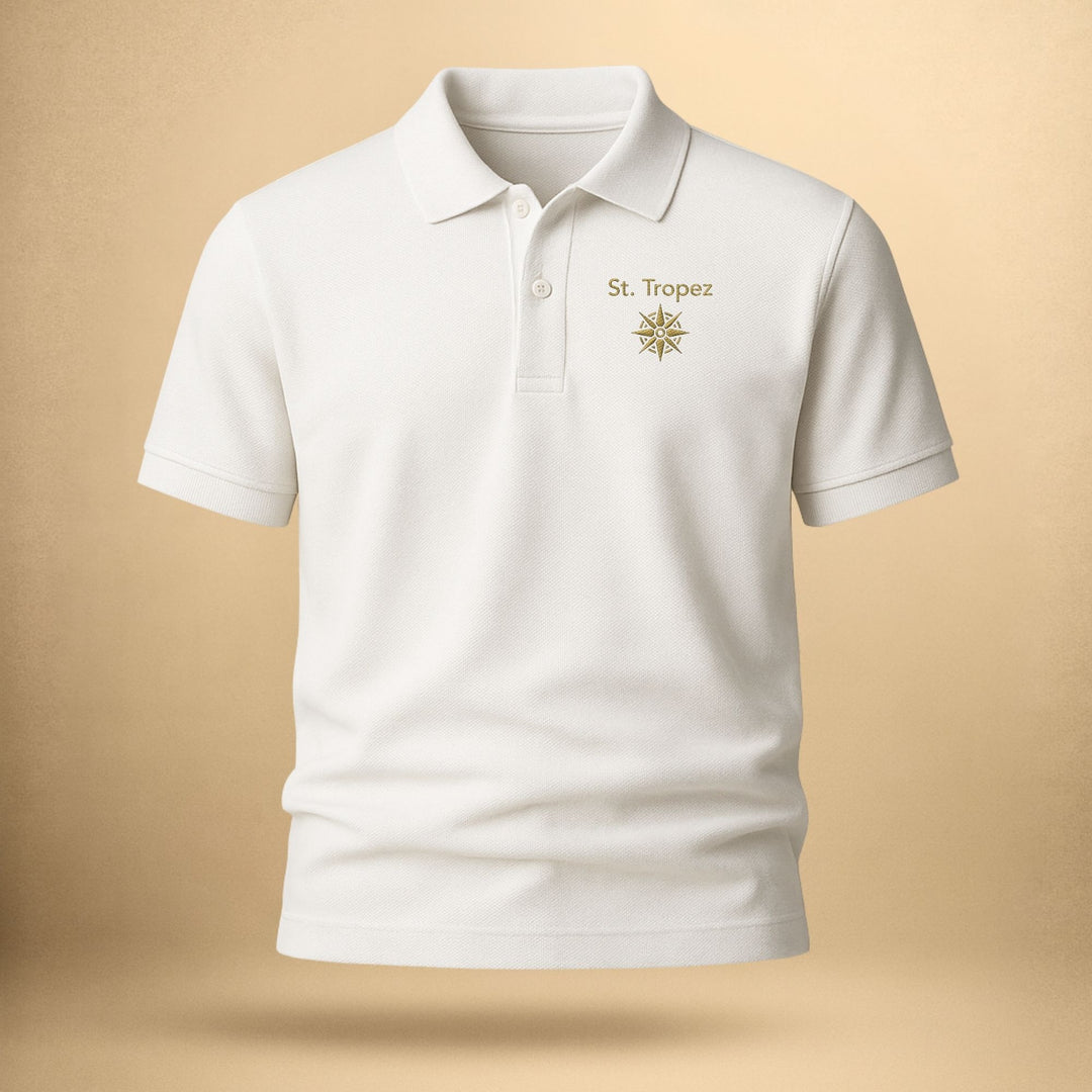 St. Tropez Compass – Organic Polo with golden embroidery