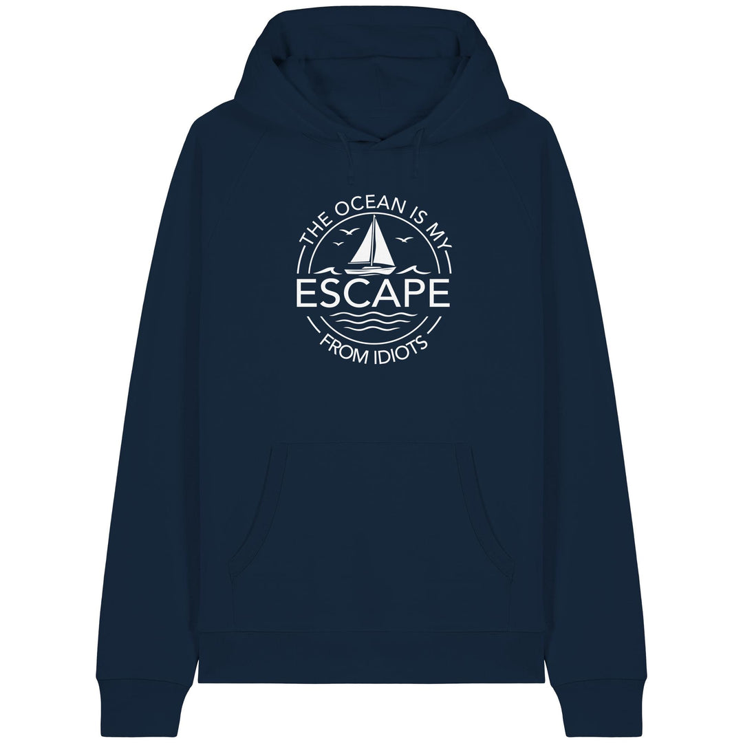 The Ocean is my Escape from Idiots. - Organic Raglan Hoodie